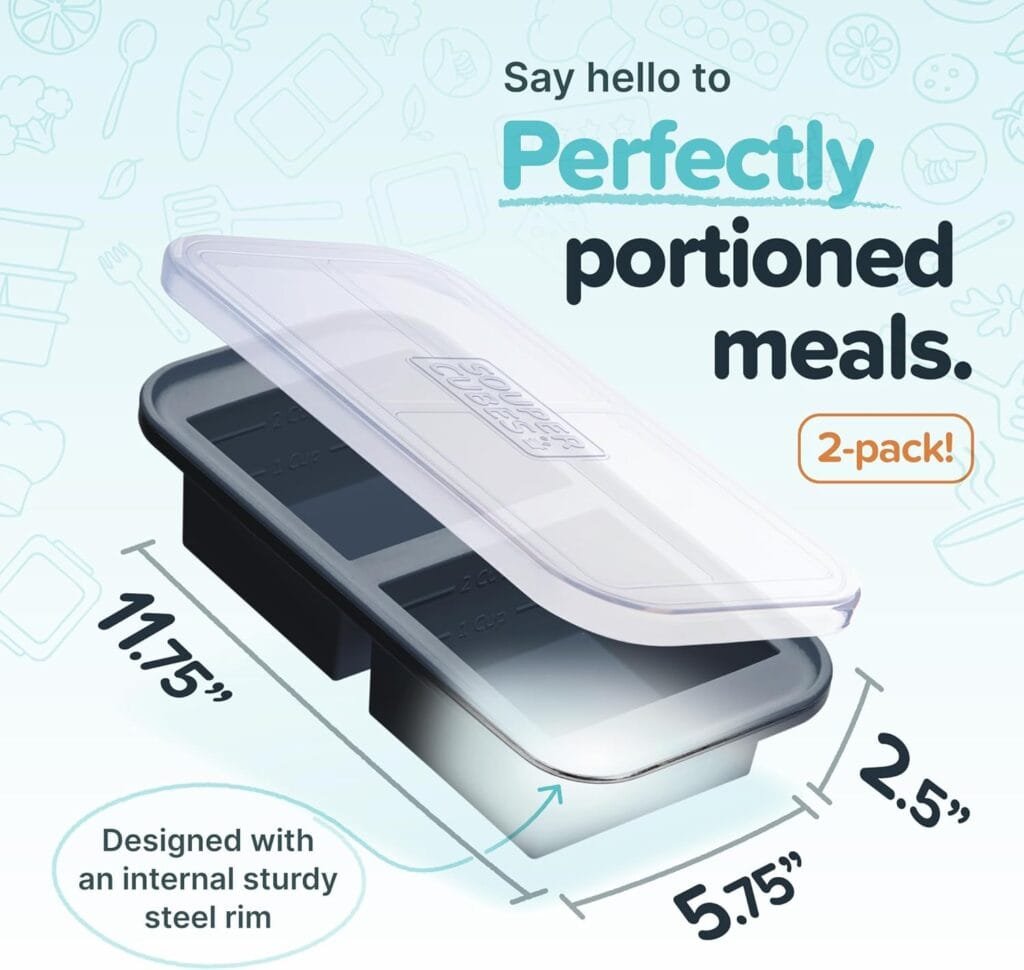 Souper Cubes 2 Cup Silicone Freezer Tray With Lid - Easy Meal Prep Container and Kitchen Storage Solution - Silicone Mold for Soup and Food Storage - Aqua - 2-Pack