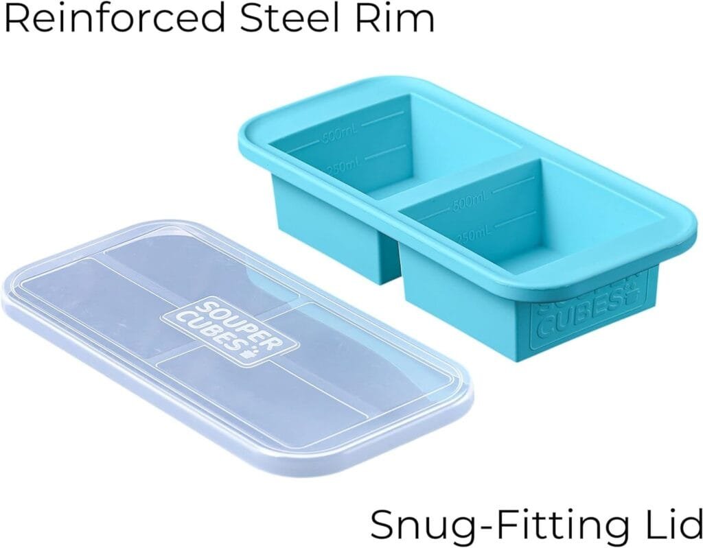 Souper Cubes 2 Cup Silicone Freezer Tray With Lid - Easy Meal Prep Container and Kitchen Storage Solution - Silicone Mold for Soup and Food Storage - Aqua - 2-Pack