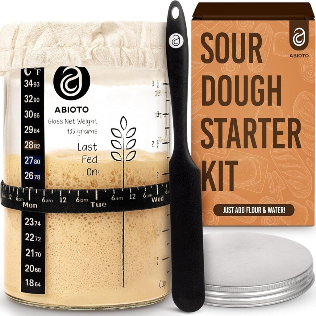 Sourdough Starter Jar Kit with 34 oz Glass Jar – Extra Thermometer Strips and Breathable Covers Included in Sourdough Starter Kit – A Perfect Sourdough Bread Starter Kit for Beginners to Expert Sourdough Starter Jar Kit with 34 oz Glass Jar – Extra Thermometer Strips and Breathable Covers Included in Sourdough Starter Kit – A Perfect Sourdough Bread Starter Kit for Beginners to Expert