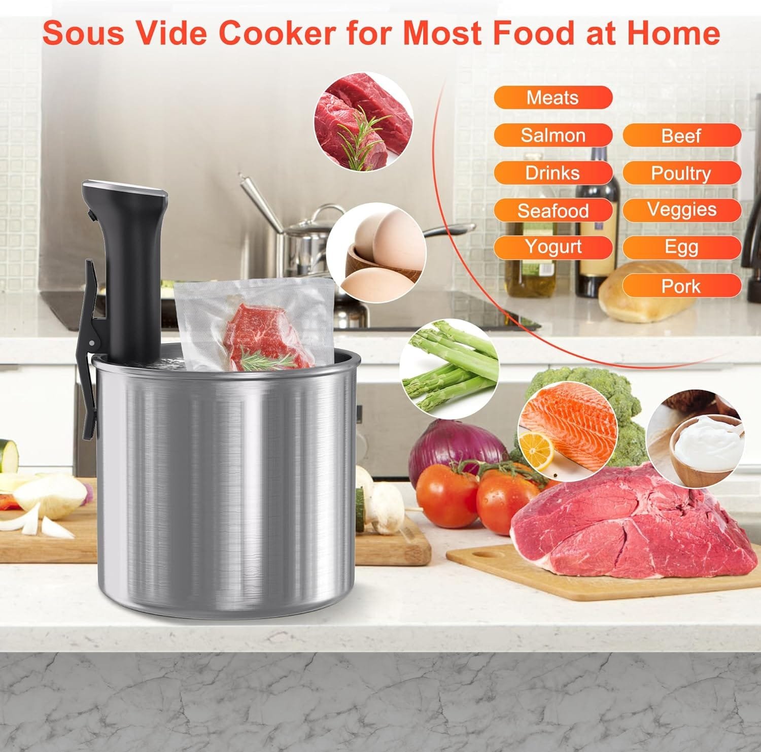 Sous Vide Machine, Sous Vide Cooker 1100W, WiFi Connect App Control with Recipe, Fast-Heating Immersion Circulator Cooker with Accurate Temperature and Time Control, Ultra Quiet, IPX7 Waterproof