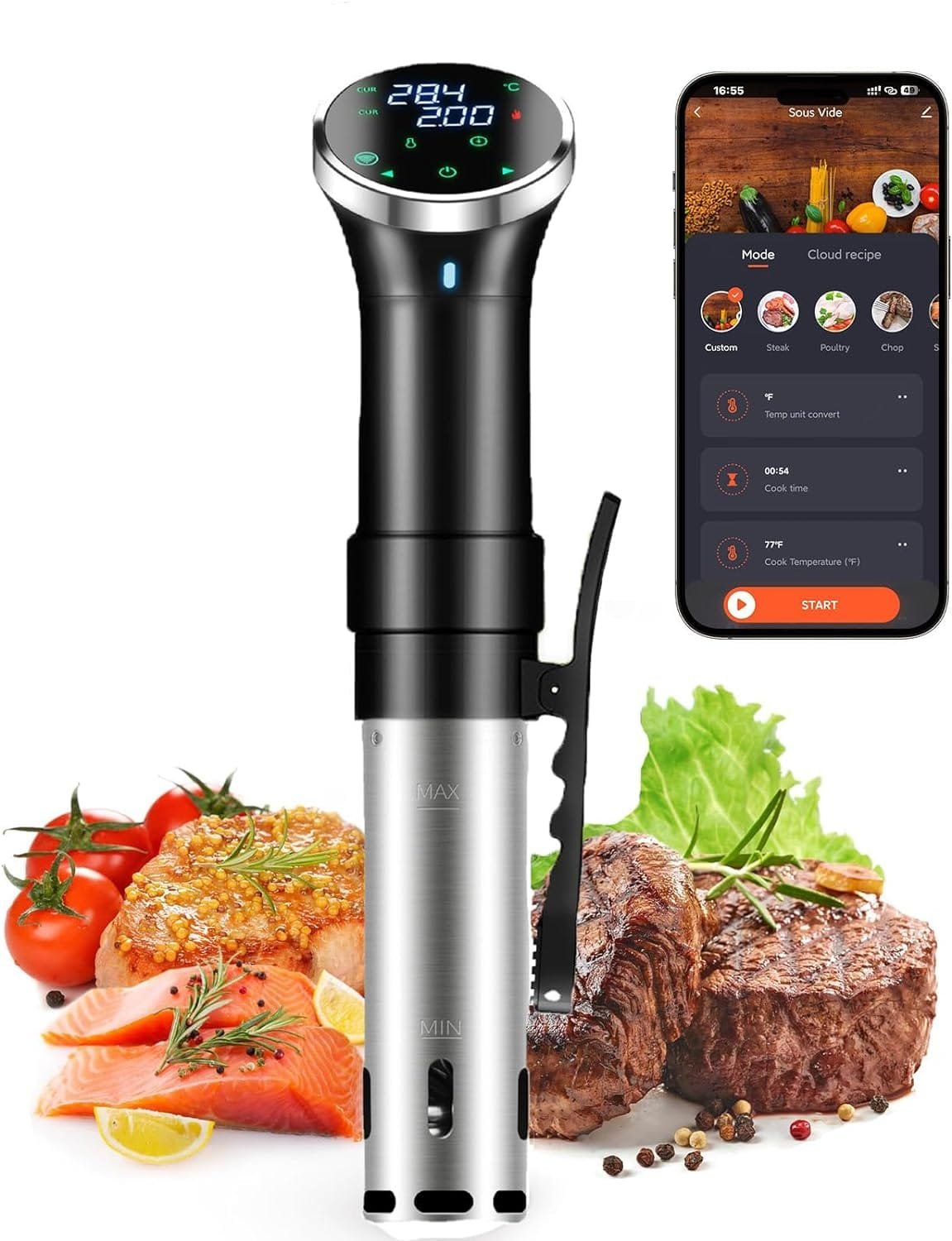 Sous Vide Machine, WiFi APP Included, Immersion Circulators, Precision Cooker, Sous Vide Cooker with Recipe, Temperature and Time Digital Display Control, 1100W