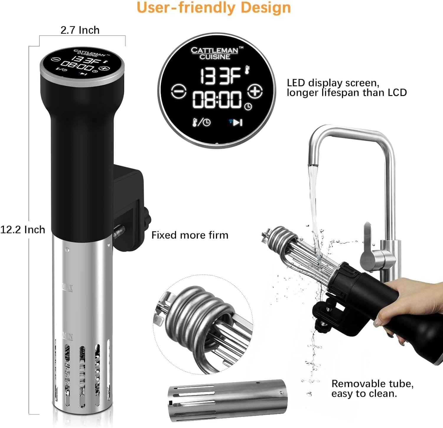 Sous Vide Machines Wi-Fi, Immersion Circulator Precise Cooker, sous-vide with Accurate Temperature  Timer Touch Control, 1000W, Portable, Noise-free, Fast Heating, IPX7 Waterproof, Cattleman Cuisine