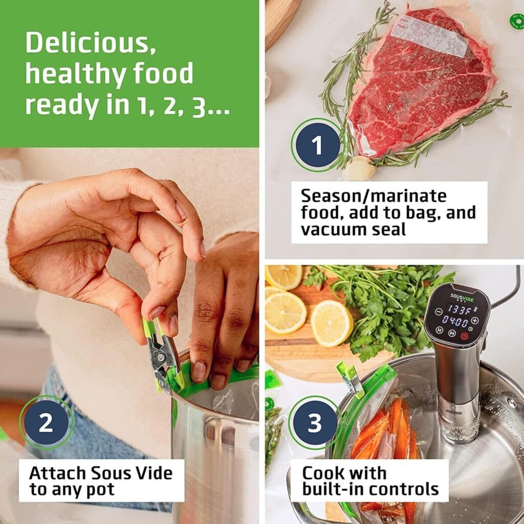 SOUSVIDE ART Sous Vide Immersion Cooker Kit - Machine with Digital Timer, Temp Control, 30 Bags, Vacuum Pump, Suvee Cooker Gift for Chefs