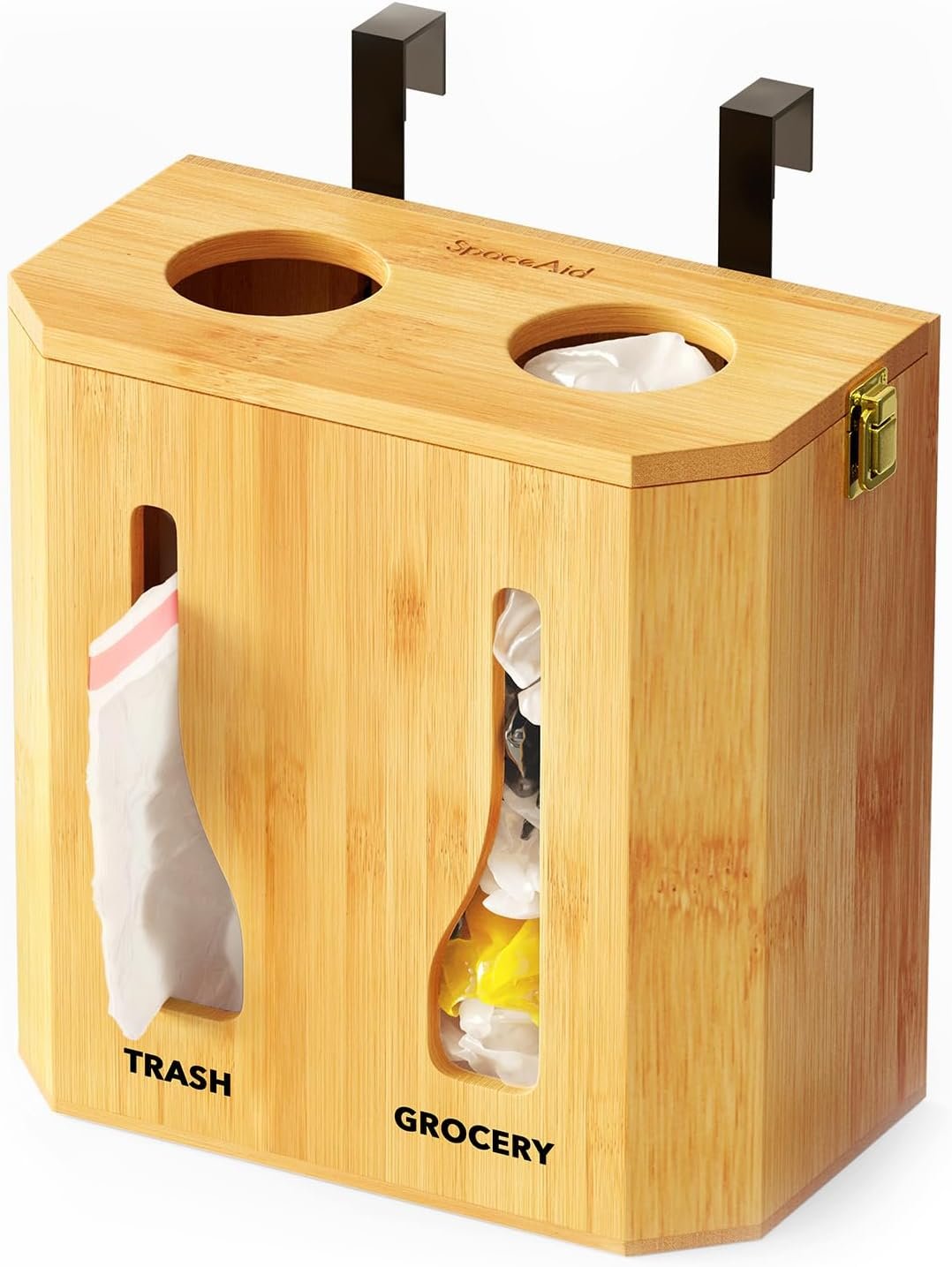 SpaceAid Grocery Bag Holder  Trash Bag Dispenser, Bamboo 2 in 1 Garbage Bag Roll Holders Organizer for Plastic Bags, Under Sink Organizers and Storage for Kitchen Organization (Bamboo)