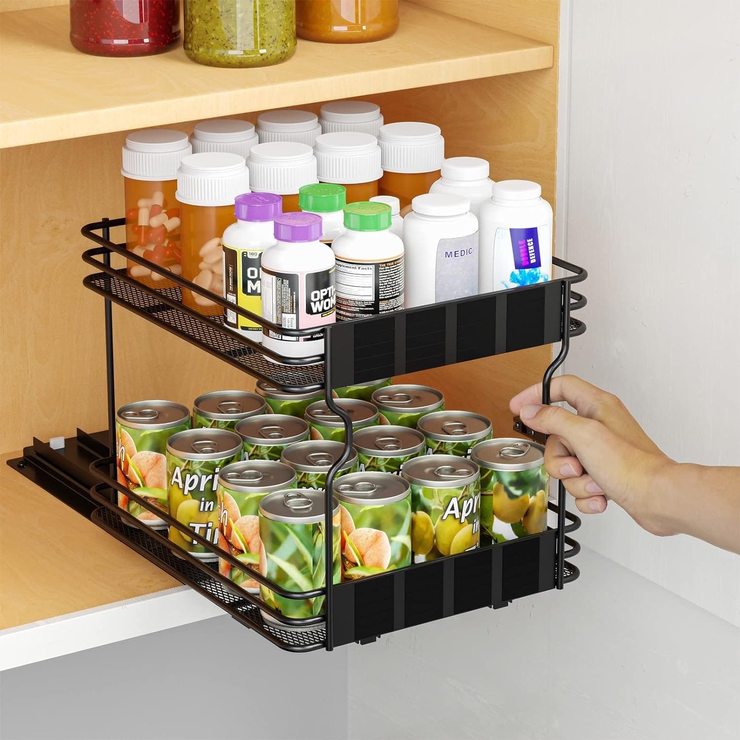 SpaceAid Pull Out Spice Rack Organizer for Cabinet, Heavy Duty Slide Out Seasoning Kitchen Organizer, Cabinet Organizer, with Labels and Chalk Marker, 4.5 W x10.75 D x8.5 H, 1 Drawer 2-Tier