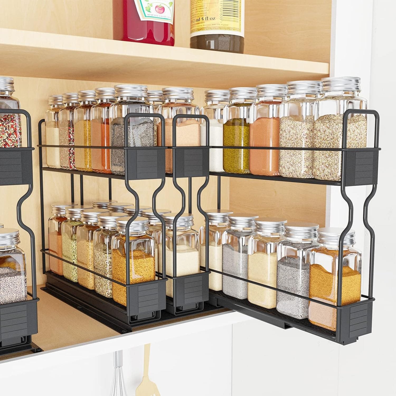 SpaceAid Pull Out Spice Rack Organizer for Cabinet, Heavy Duty Slide Out Seasoning Kitchen Organizer, Cabinet Organizer, with Labels and Chalk Marker, 7.7 W x10.75 D x10 H, 3 Drawers 2-Tier