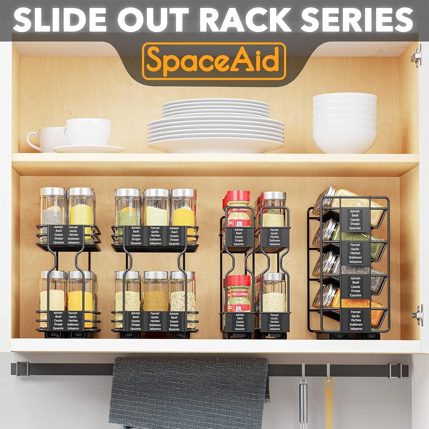SpaceAid Pull Out Spice Rack Organizer with 20 Jars, Heavy Duty Slide Out Seasoning Organizer for Kitchen Cabinets, with 801 Labels and Chalk Marker, Left Facing SpaceAid Pull Out Spice Rack Organizer with 20 Jars, Heavy Duty Slide Out Seasoning Organizer for Kitchen Cabinets, with 801 Labels and Chalk Marker, Left Facing