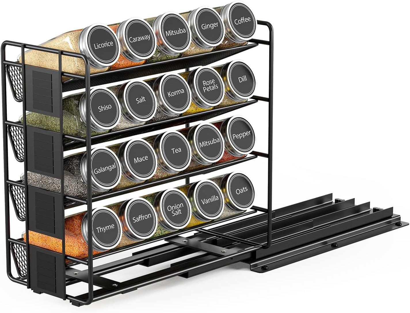 SpaceAid Pull Out Spice Rack Organizer with 20 Jars, Heavy Duty Slide Out Seasoning Organizer for Kitchen Cabinets, with 801 Labels and Chalk Marker, Left Facing SpaceAid Pull Out Spice Rack Organizer with 20 Jars, Heavy Duty Slide Out Seasoning Organizer for Kitchen Cabinets, with 801 Labels and Chalk Marker, Left Facing