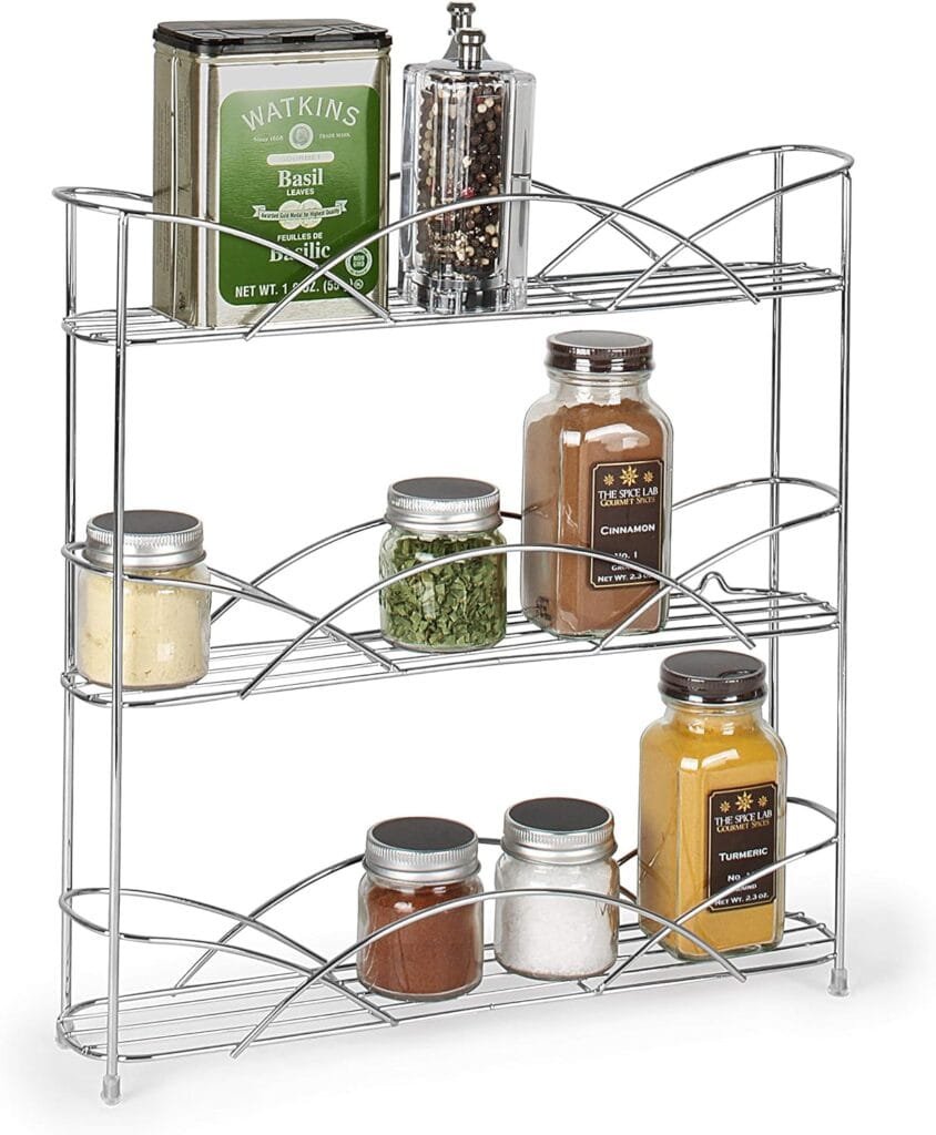 Spectrum Diversified 3-Tier Spice Rack Shelf Organizer for Kitchen Countertop, Pantry, Bathroom, or Closet with Optional Wall Mount, Black