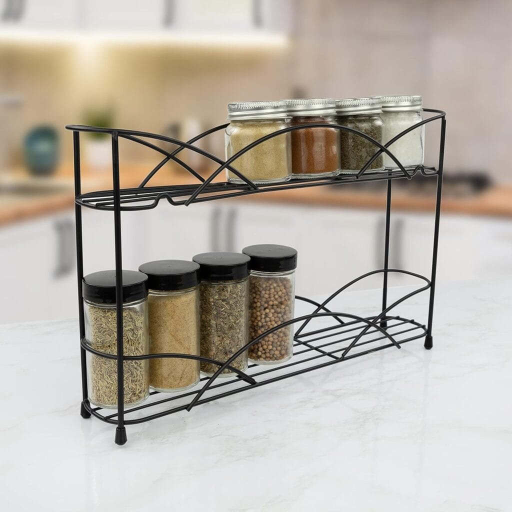 Spectrum Diversified 3-Tier Spice Rack Shelf Organizer for Kitchen Countertop, Pantry, Bathroom, or Closet with Optional Wall Mount, Black