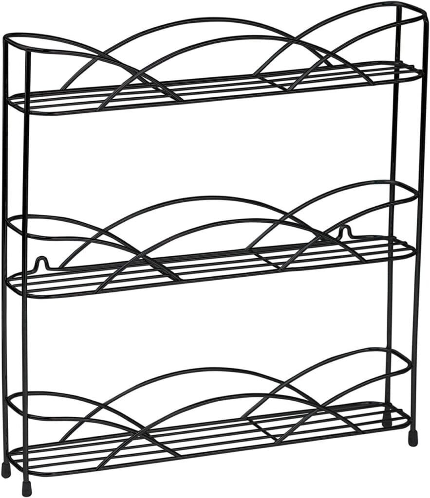 Spectrum Diversified 3-Tier Spice Rack Shelf Organizer for Kitchen Countertop, Pantry, Bathroom, or Closet with Optional Wall Mount, Black