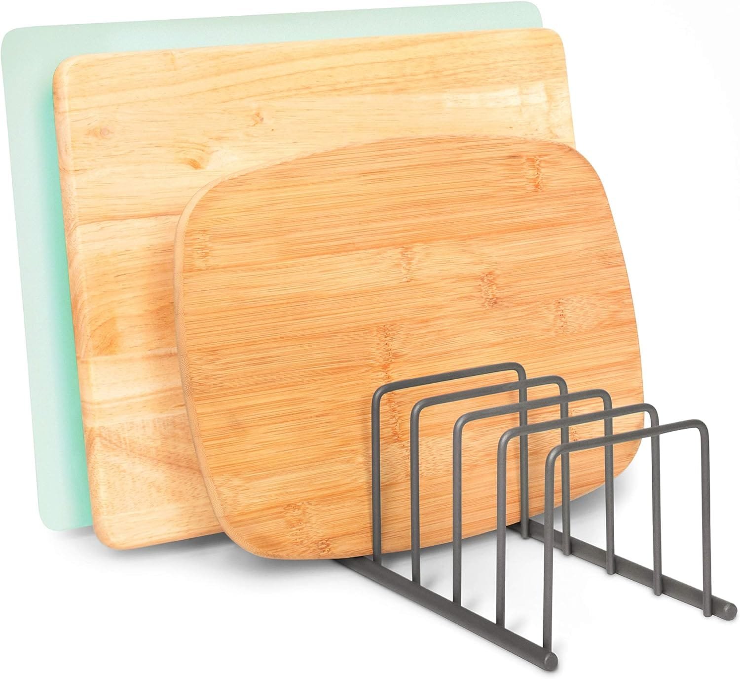 Spectrum Diversified Euro Kitchen Organizer for Plates, Cutting Boards, Bakeware Cooling Racks, Pots  Pans, Serving Trays, Reusable Containers, and Lids, Satin Nickel 13.5 x 4.5 x 4.25