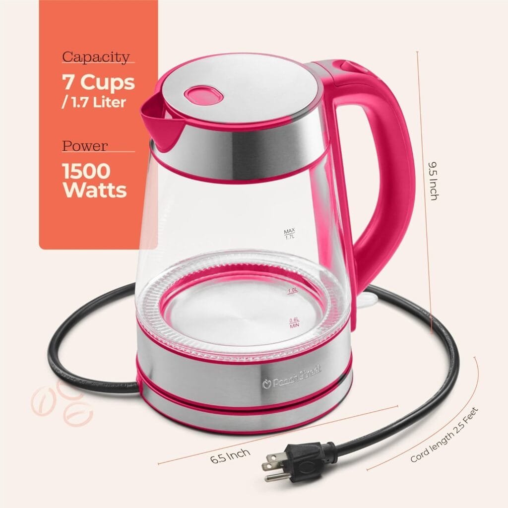 Speed-Boil Electric Kettle For Coffee Tea - 1.7L Water Boiler 1500W, Borosilicate Glass, Easy Clean Wide Opening, Auto Shut-Off, Cool Touch Handle, LED Light. 360° Rotation, Boil Dry Protection Speed-Boil Electric Kettle For Coffee Tea - 1.7L Water Boiler 1500W, Borosilicate Glass, Easy Clean Wide Opening, Auto Shut-Off, Cool Touch Handle, LED Light. 360° Rotation, Boil Dry Protection