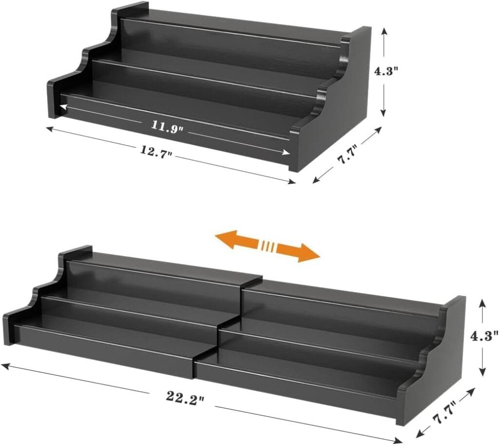 Spice Rack Kitchen Cabinet Organizer- 3 Tier Bamboo Expandable Display Shelf