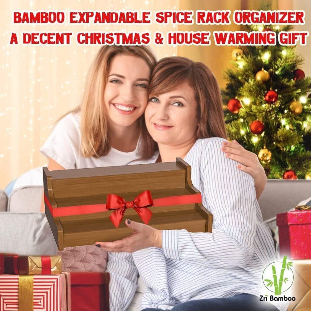 Spice Rack Kitchen Cabinet Organizer- 3 Tier Bamboo Expandable Display Shelf
