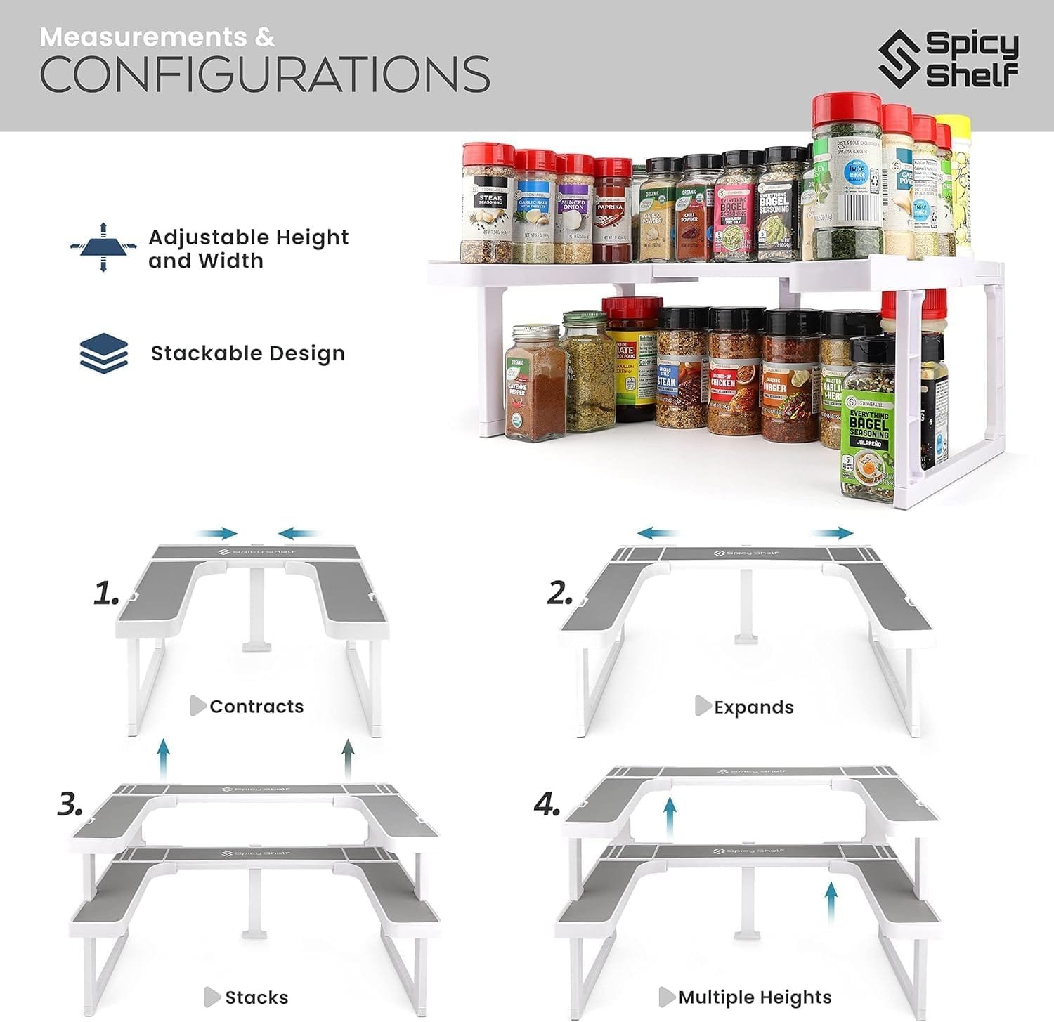 Spicy Shelf 3.0 - Expandable 2 Tiered Spice Rack Organizer for Cabinet  Pantry - Kitchen Seasoning Organizer - Cabinet Spice Racks for Inside Cabinets (Spicy Shelf Premium) Spicy Shelf 3.0 - Expandable 2 Tiered Spice Rack Organizer for Cabinet  Pantry - Kitchen Seasoning Organizer - Cabinet Spice Racks for Inside Cabinets (Spicy Shelf Premium)