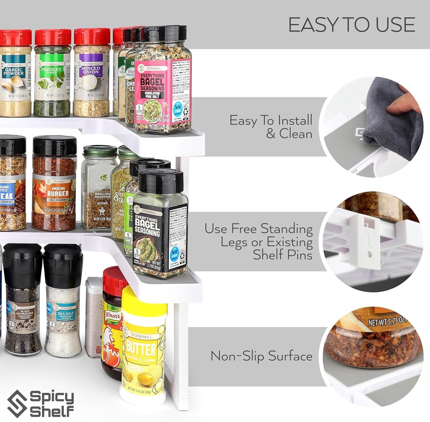 Spicy Shelf Deluxe - Expandable Spice Rack and Stackable Cabinet  Pantry Organizer (1 Set of 2 Shelves) - As seen on TV Deluxe (Spicy Shelf Organizer)