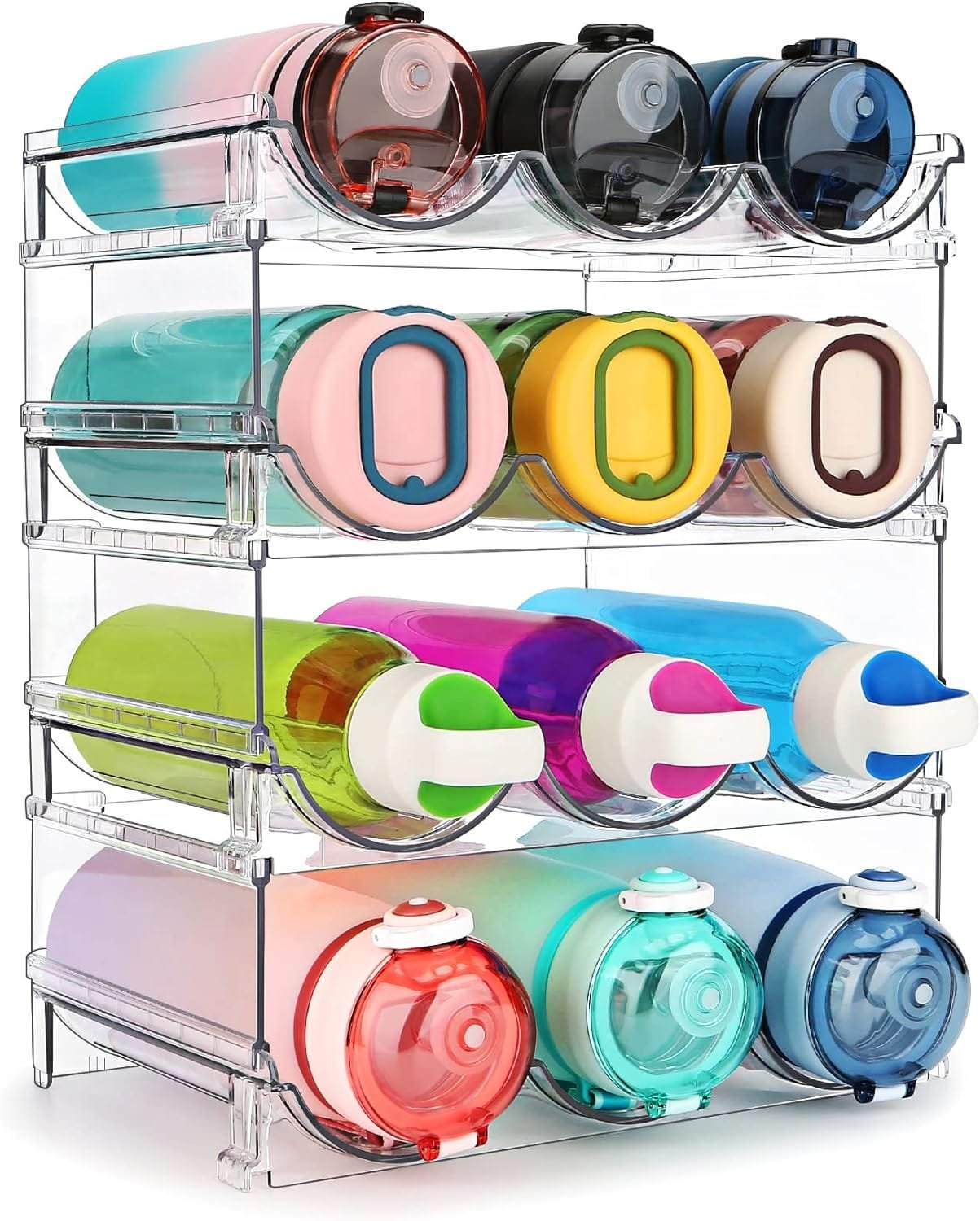 spospo Water Bottle Organizer for Cabinet, 4 Pack Water Bottle Organization and Storage Shelf, Plastic Water Bottle Holder Rack for Fridge, Kitchen, Desktop spospo Water Bottle Organizer for Cabinet, 4 Pack Water Bottle Organization and Storage Shelf, Plastic Water Bottle Holder Rack for Fridge, Kitchen, Desktop