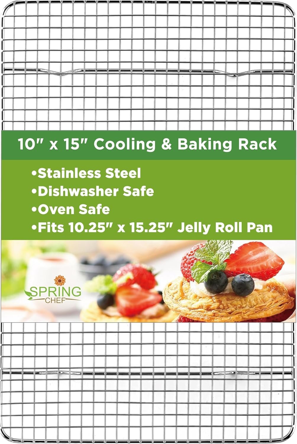 Spring Chef Cooling Rack  Baking Rack - Heavy Duty 100% Stainless Steel Cookie Cooling Racks, Wire Rack for Baking, Oven Safe 10 x 15 Inches Fits Jelly Roll Pan - Grill Racks for Cooking and Baking