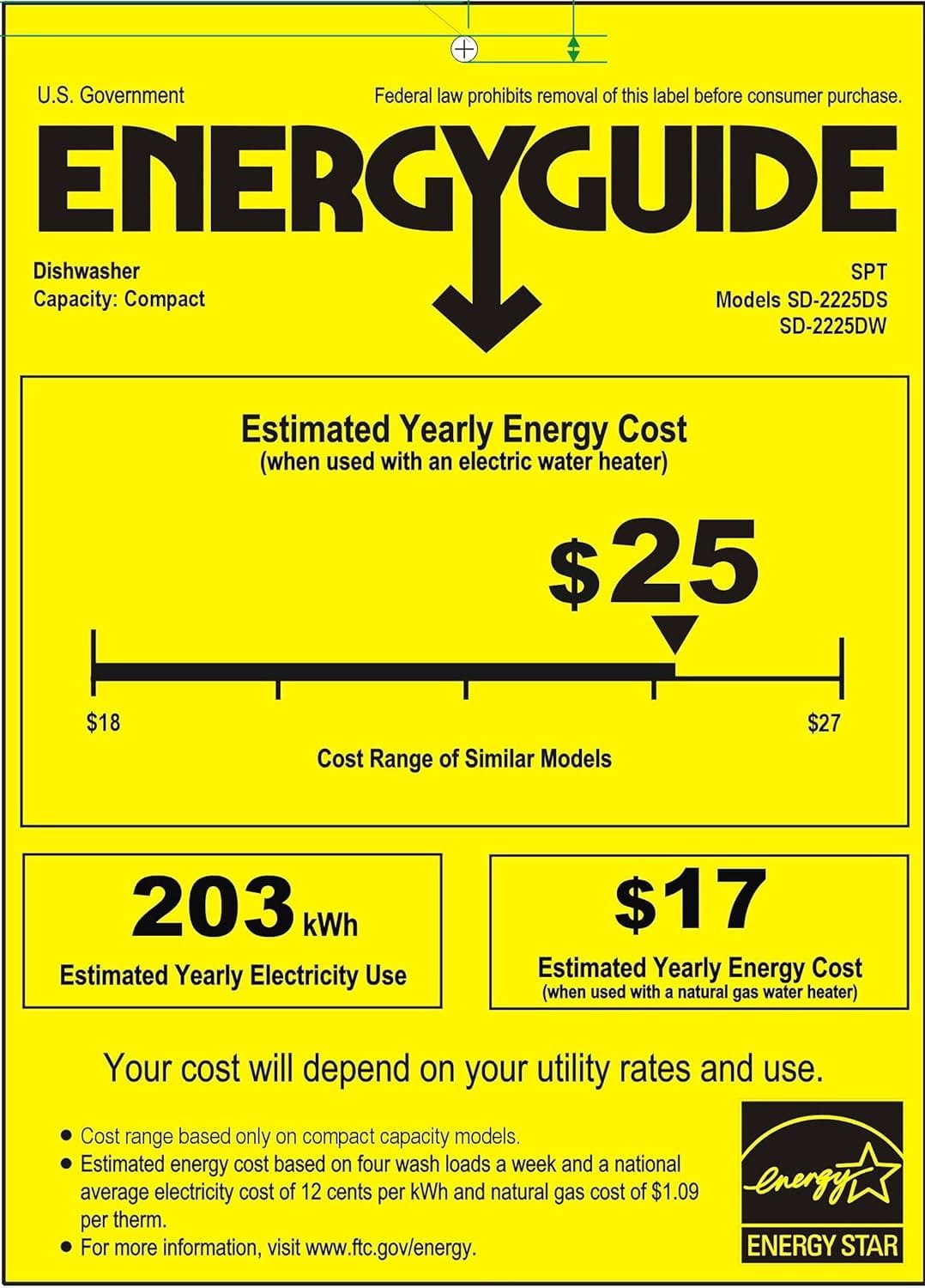 SPT SD-2225DWA Energy Star Countertop Dishwasher with Delay Start  LED – White
