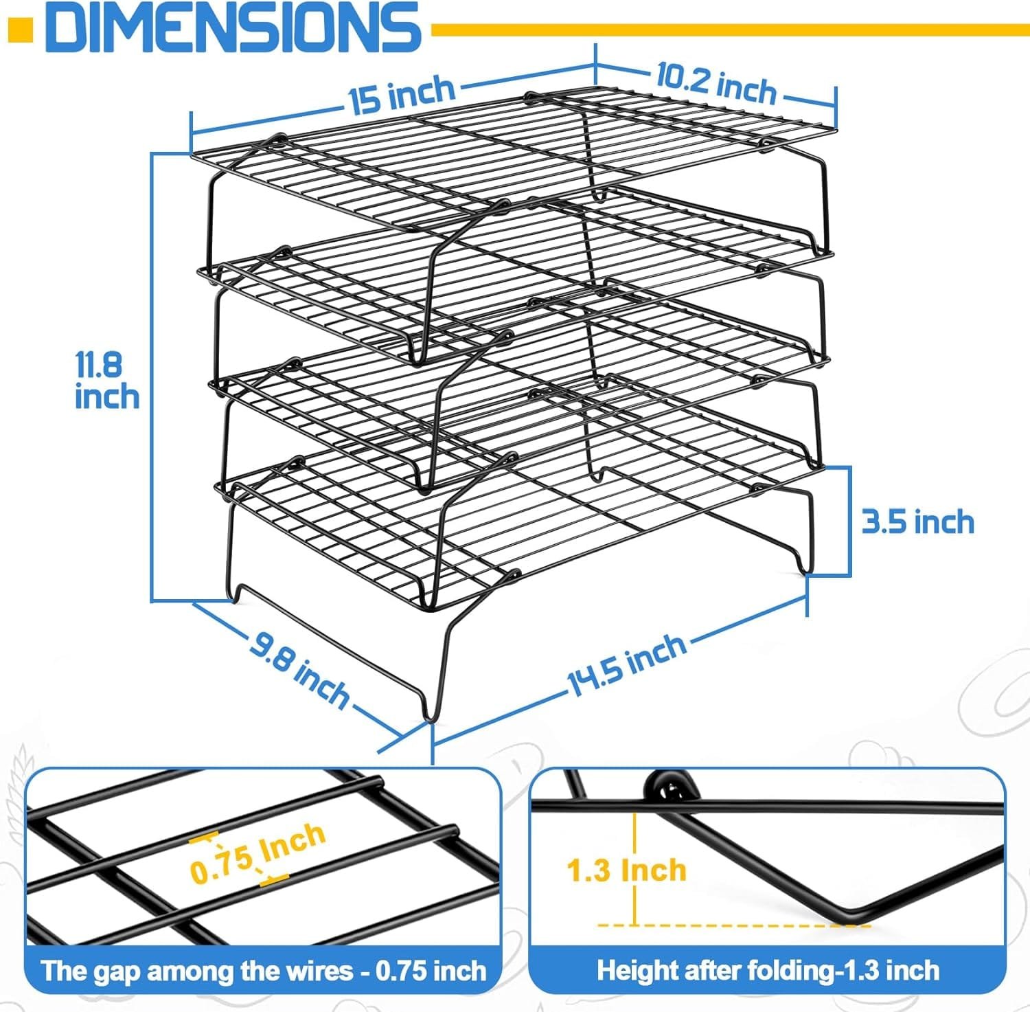 Stackable Cooling Rack Set, PP CHEF 2-Tier Nonstick Wire Racks for Oven Baking Cooking Roasting, Stainless Steel Core Easy Releasing Surface, Collapsible Heavy Duty, 15” x 10”, Black Stackable Cooling Rack Set, PP CHEF 2-Tier Nonstick Wire Racks for Oven Baking Cooking Roasting, Stainless Steel Core Easy Releasing Surface, Collapsible Heavy Duty, 15” x 10”, Black