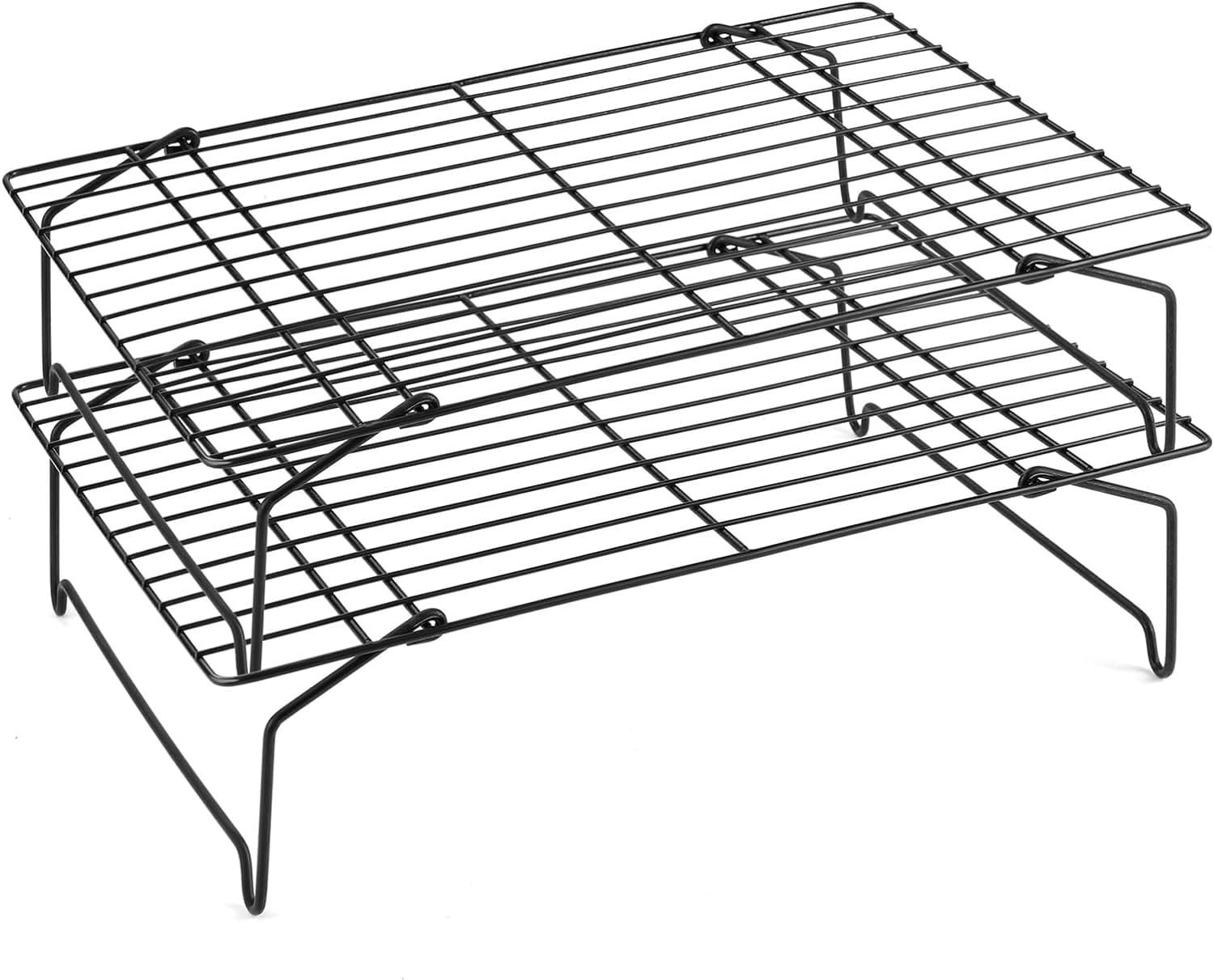 Stackable Cooling Rack Set, PP CHEF 2-Tier Nonstick Wire Racks for Oven Baking Cooking Roasting, Stainless Steel Core Easy Releasing Surface, Collapsible Heavy Duty, 15” x 10”, Black Stackable Cooling Rack Set, PP CHEF 2-Tier Nonstick Wire Racks for Oven Baking Cooking Roasting, Stainless Steel Core Easy Releasing Surface, Collapsible Heavy Duty, 15” x 10”, Black