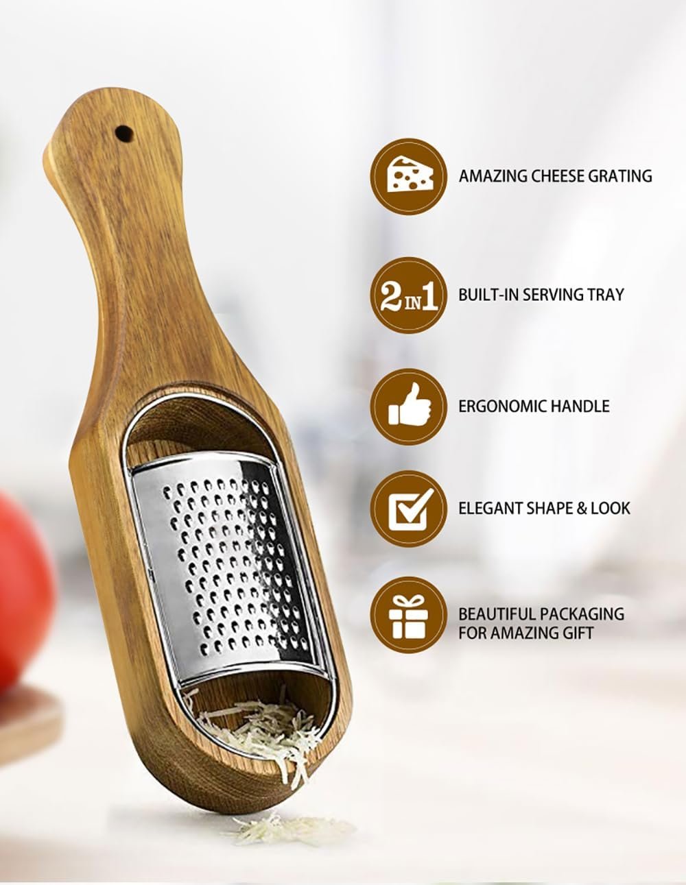 Stainless Steel Cheese Grater Handheld Wooden Grater Cheese Grater Box Grater Kitchen Tool Shredder Cheese Tool