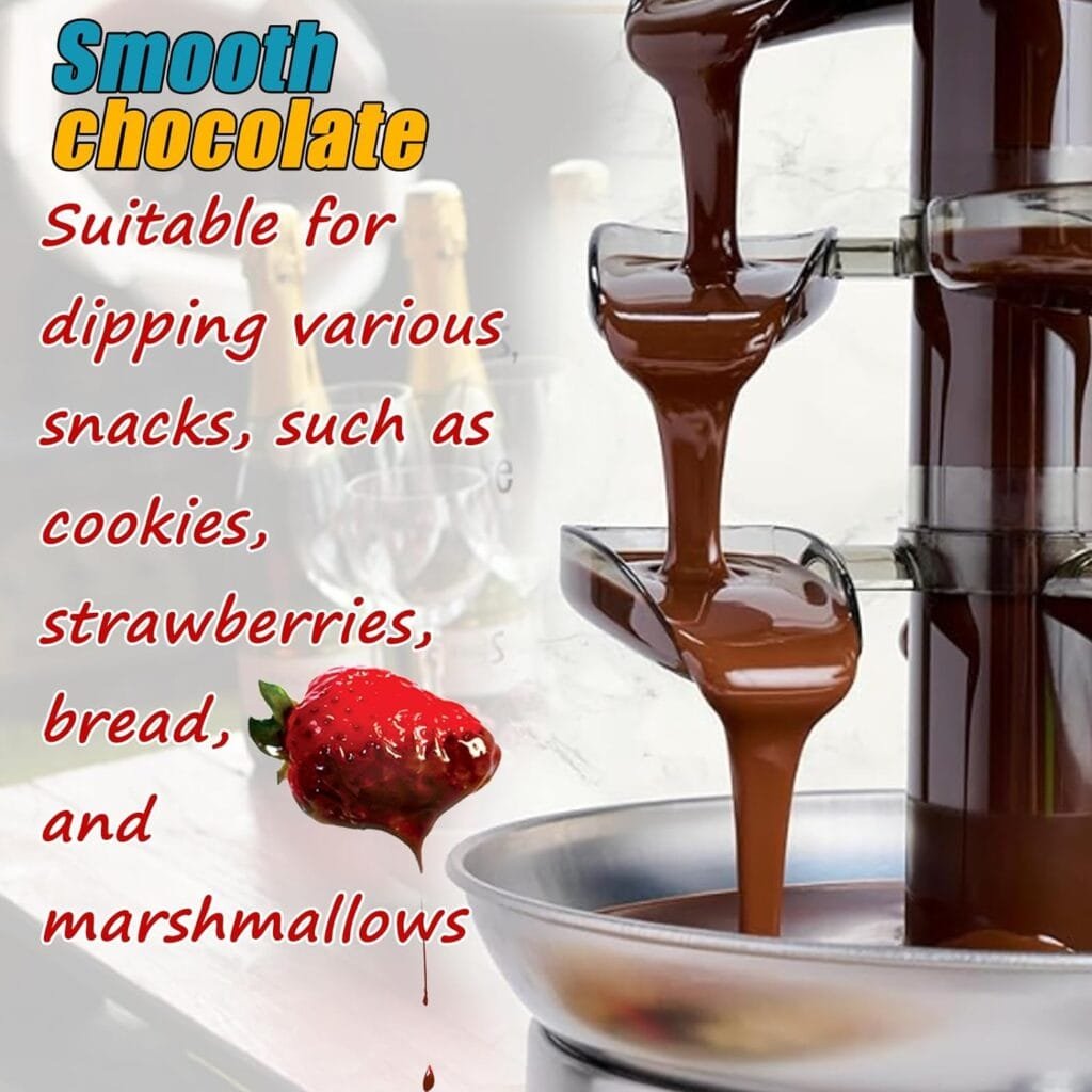 Stainless Steel Electric Chocolate Fondue Fountain Machine Chocolate Fountain 4 Tier, 2.5lb Capacity Hot Chocolate Capacity for Nacho Cheese, Sauce, Liqueuers, Christmas, Wedding, Birthday Party