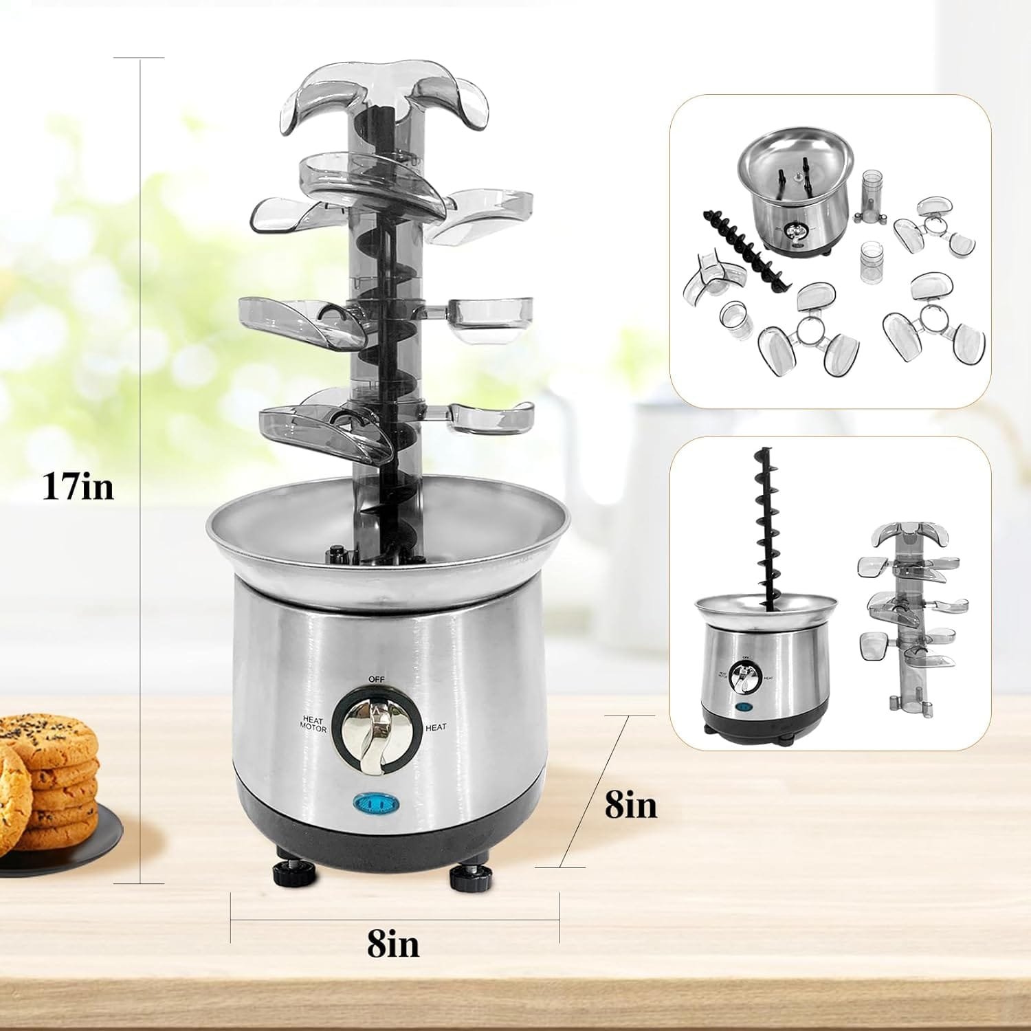 Stainless Steel Electric Chocolate Fondue Fountain Machine for Party Wedding Christmas Gift Stainless Steel Electric Chocolate Fondue Fountain Machine for Party Wedding Christmas Gift