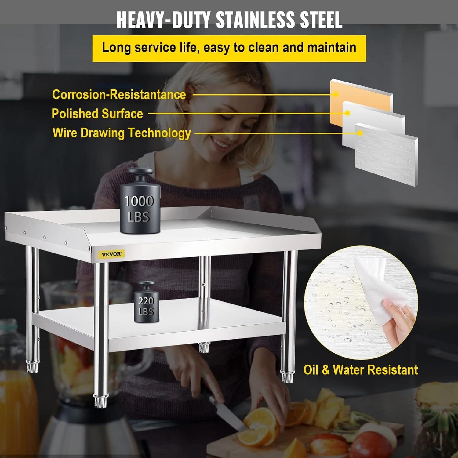 Stainless Steel Equipment Grill Stand, 24 x 28 x 24 Inches Stainless Table, Grill Stand Table with Adjustable Storage Undershelf, Equipment Stand Grill Table for Hotel, Home, Restaurant Kitchen