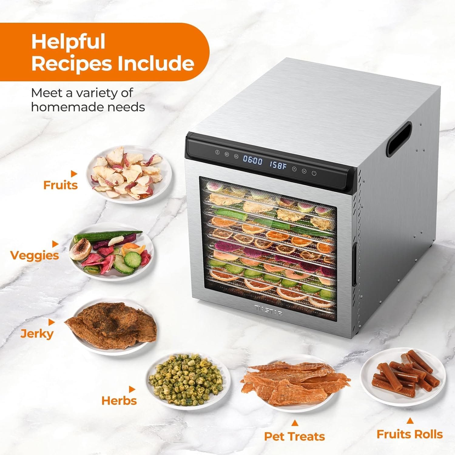 Stainless Steel Food Dehydrator Machine, 10 Trays Food Dryer, 72H Timer and Temp Control, 1100W Dehydrators for Food and Jerky, Recipes Included Stainless Steel Food Dehydrator Machine, 10 Trays Food Dryer, 72H Timer and Temp Control, 1100W Dehydrators for Food and Jerky, Recipes Included