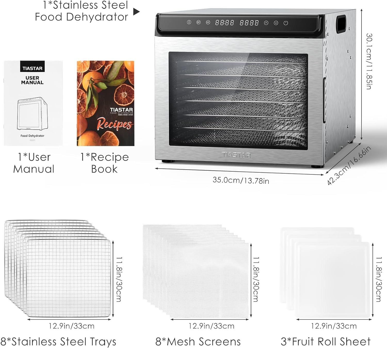 Stainless Steel Food Dehydrator Machine, 10 Trays Food Dryer, 72H Timer and Temp Control, 1100W Dehydrators for Food and Jerky, Recipes Included Stainless Steel Food Dehydrator Machine, 10 Trays Food Dryer, 72H Timer and Temp Control, 1100W Dehydrators for Food and Jerky, Recipes Included