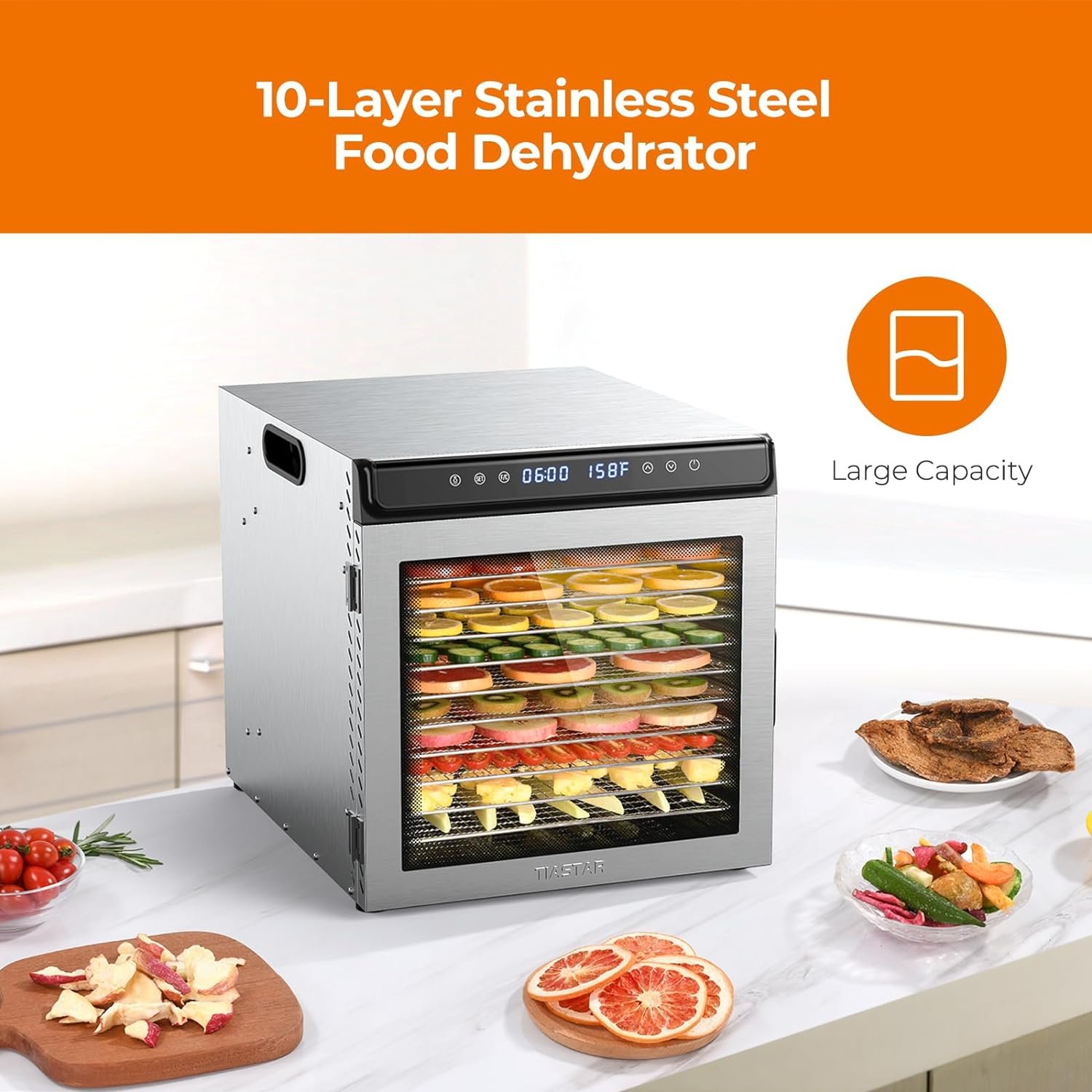Stainless Steel Food Dehydrator Machine, 10 Trays Food Dryer, 72H Timer and Temp Control, 1100W Dehydrators for Food and Jerky, Recipes Included Stainless Steel Food Dehydrator Machine, 10 Trays Food Dryer, 72H Timer and Temp Control, 1100W Dehydrators for Food and Jerky, Recipes Included