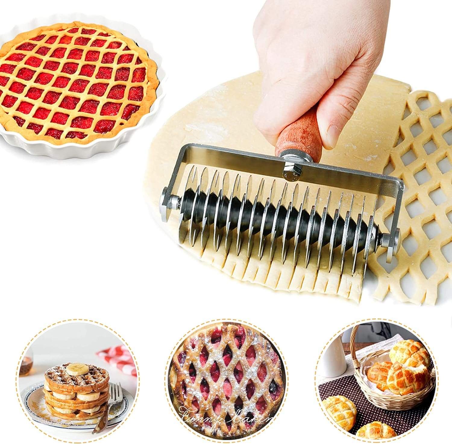 Stainless Steel Lattice Cutter, Dough Lattice Roller Cutter Baking Tool Cookie Pie Pizza Bread Pastry Crust Roller Cutter with Wood Handle, Household Time-Saver Baking Pastry Tools for Pizza Biscuits Stainless Steel Lattice Cutter, Dough Lattice Roller Cutter Baking Tool Cookie Pie Pizza Bread Pastry Crust Roller Cutter with Wood Handle, Household Time-Saver Baking Pastry Tools for Pizza Biscuits