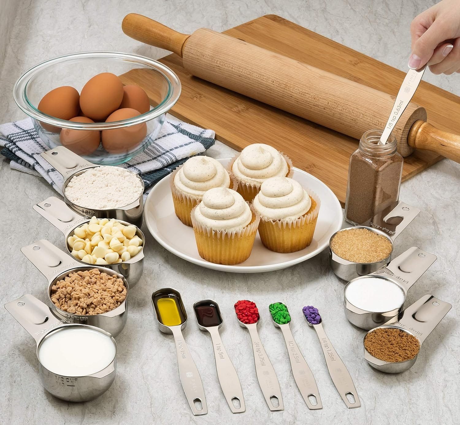 Stainless Steel Measuring Cups and Spoons Set by Finely Polished - 13 Piece Professional Quality Metal Measuring Cup Set - Dry and Liquid Measuring Cups for Cooking and Baking - Measuring Spoons