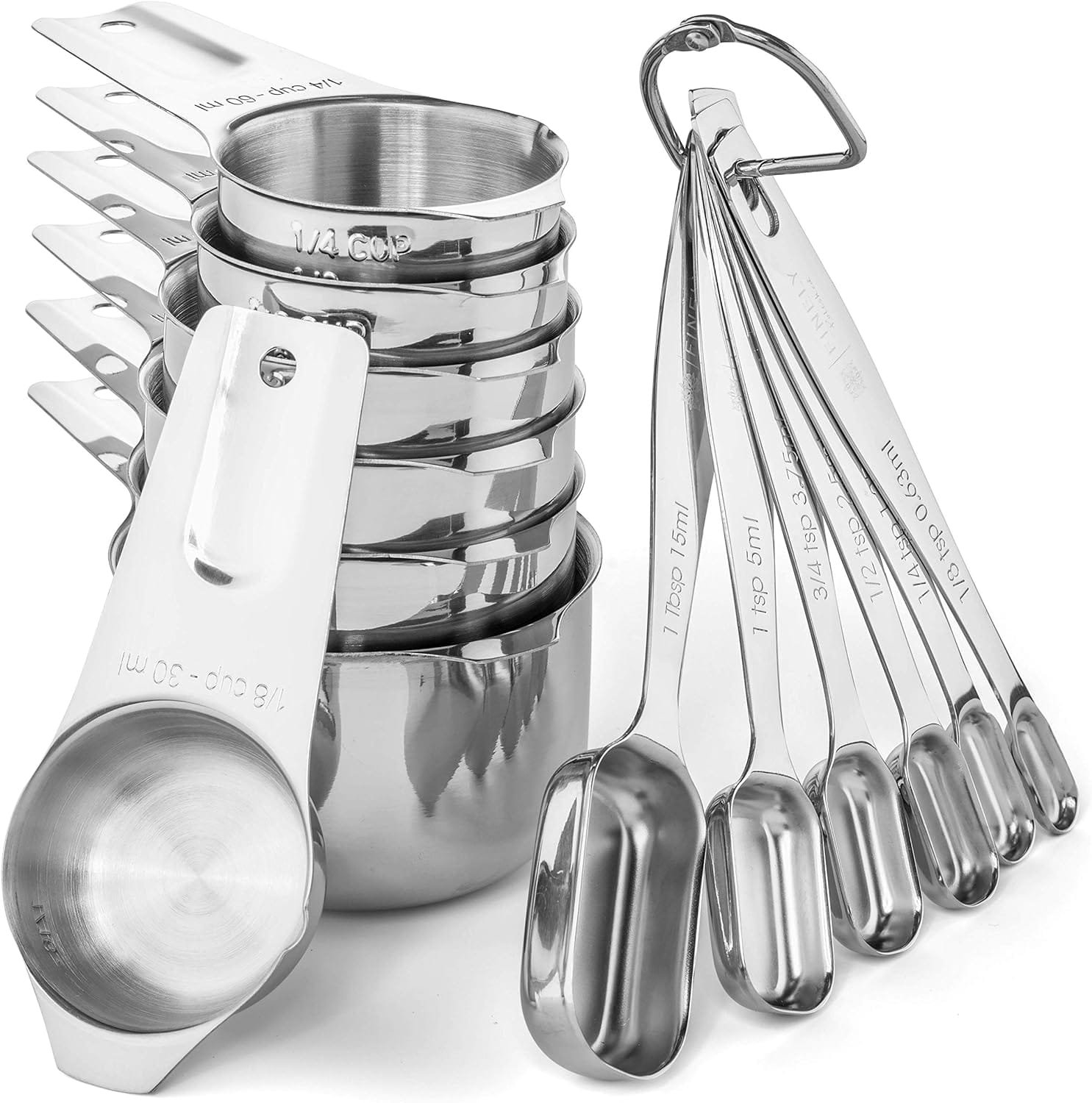 Stainless Steel Measuring Cups and Spoons Set by Finely Polished - 13 Piece Professional Quality Metal Measuring Cup Set - Dry and Liquid Measuring Cups for Cooking and Baking - Measuring Spoons