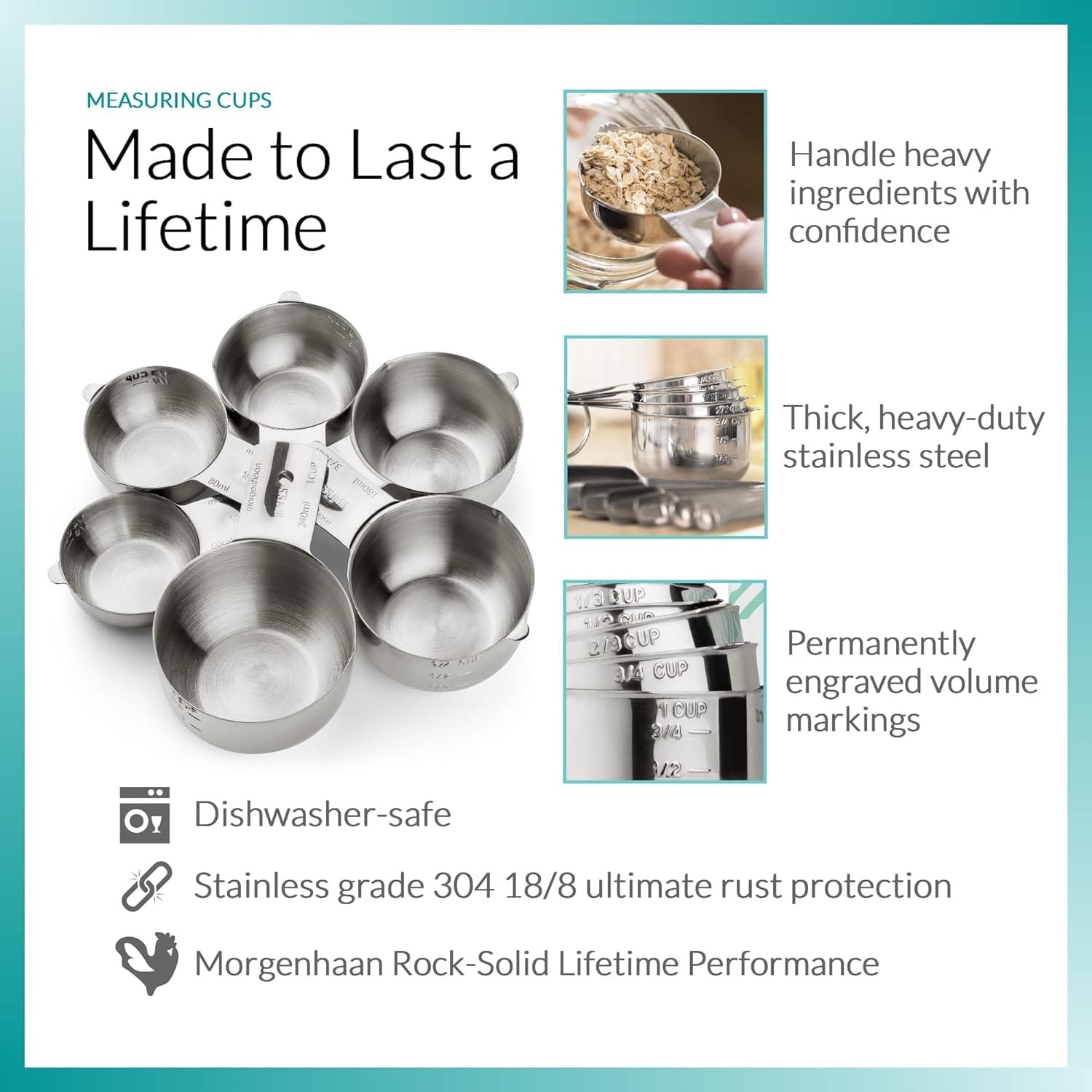 Stainless Steel Measuring Cups Spoons Set - Heavy Duty, Stackable 8-Piece Set - Dry Foods, Liquids, Dishwasher-safe - Professional Metal Kitchen Utensils By Morgenhaan Stainless Steel Measuring Cups Spoons Set - Heavy Duty, Stackable 8-Piece Set - Dry Foods, Liquids, Dishwasher-safe - Professional Metal Kitchen Utensils By Morgenhaan