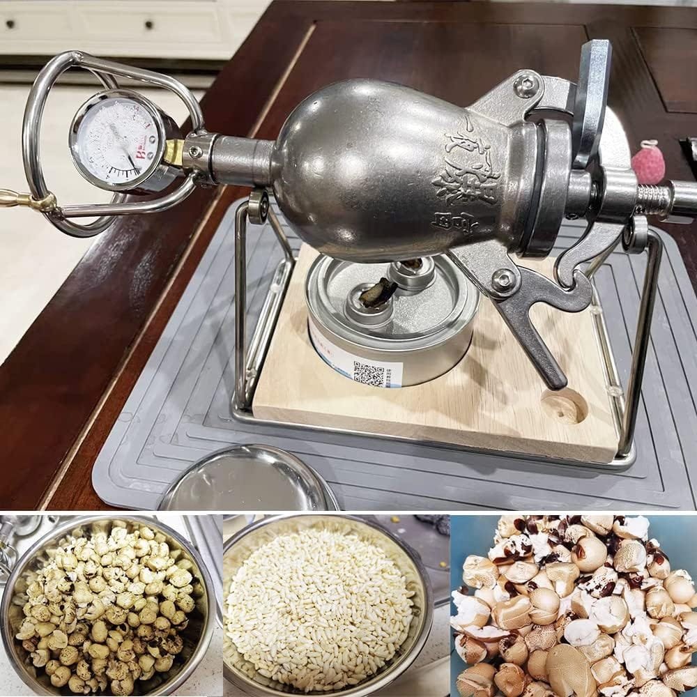 Stainless Steel Popcorn Maker, Manual Crank Popcorn Popper, High Pressure Popcorn Maker Machine, Chinese Popcorn Cannon for Family Gathering Party Fun Stainless Steel Popcorn Maker, Manual Crank Popcorn Popper, High Pressure Popcorn Maker Machine, Chinese Popcorn Cannon for Family Gathering Party Fun