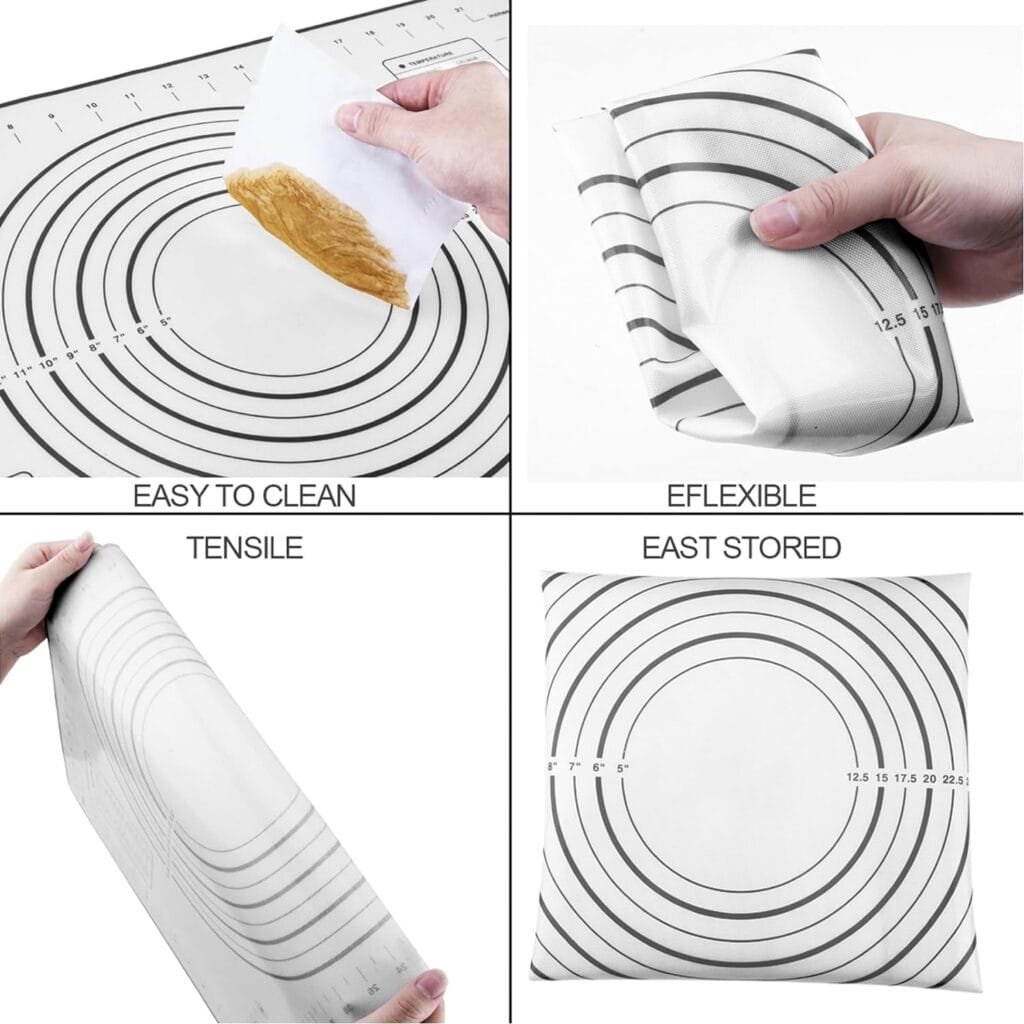 Stainless Steel Rolling Pin and Silicone Mat Set, Adjustable Thickness Rings - For Baking Dough, Pizza, Pies, Pastries, Pasta, Cookies