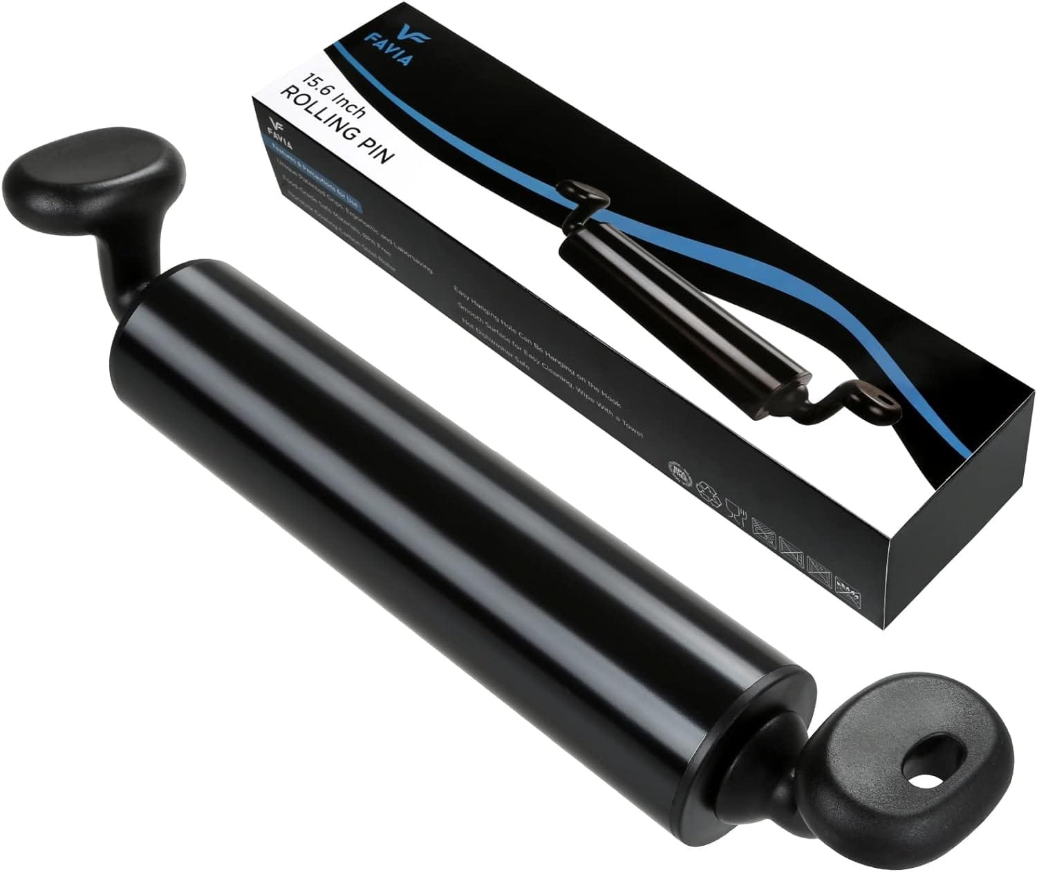 Stainless Steel Rolling Pin for Baking Dough Roller With Lifted Handles Fondant Roller for Pizza Tortillas Pie Biscuit Non-Stick Coating for Easy Cleaning Black FAVIA