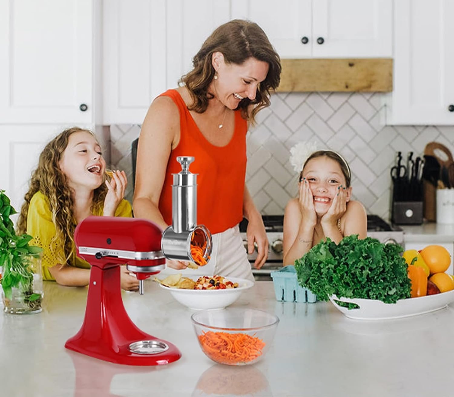 Stainless Steel Slicer Shredder Attachments for KitchenAid Stand Mixers, Dishwasher Safe, Large Vegetable Cheese Grater Slicer Accessories with 3 Blades by Rafbar