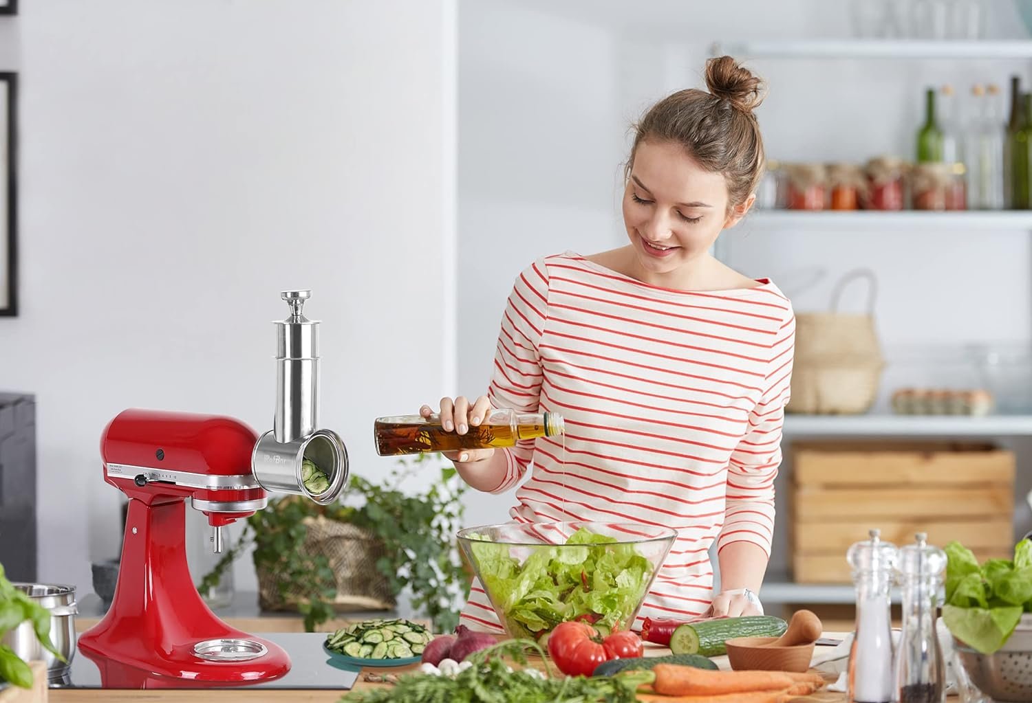Stainless Steel Slicer Shredder Attachments for KitchenAid Stand Mixers, Dishwasher Safe, Large Vegetable Cheese Grater Slicer Accessories with 3 Blades by Rafbar