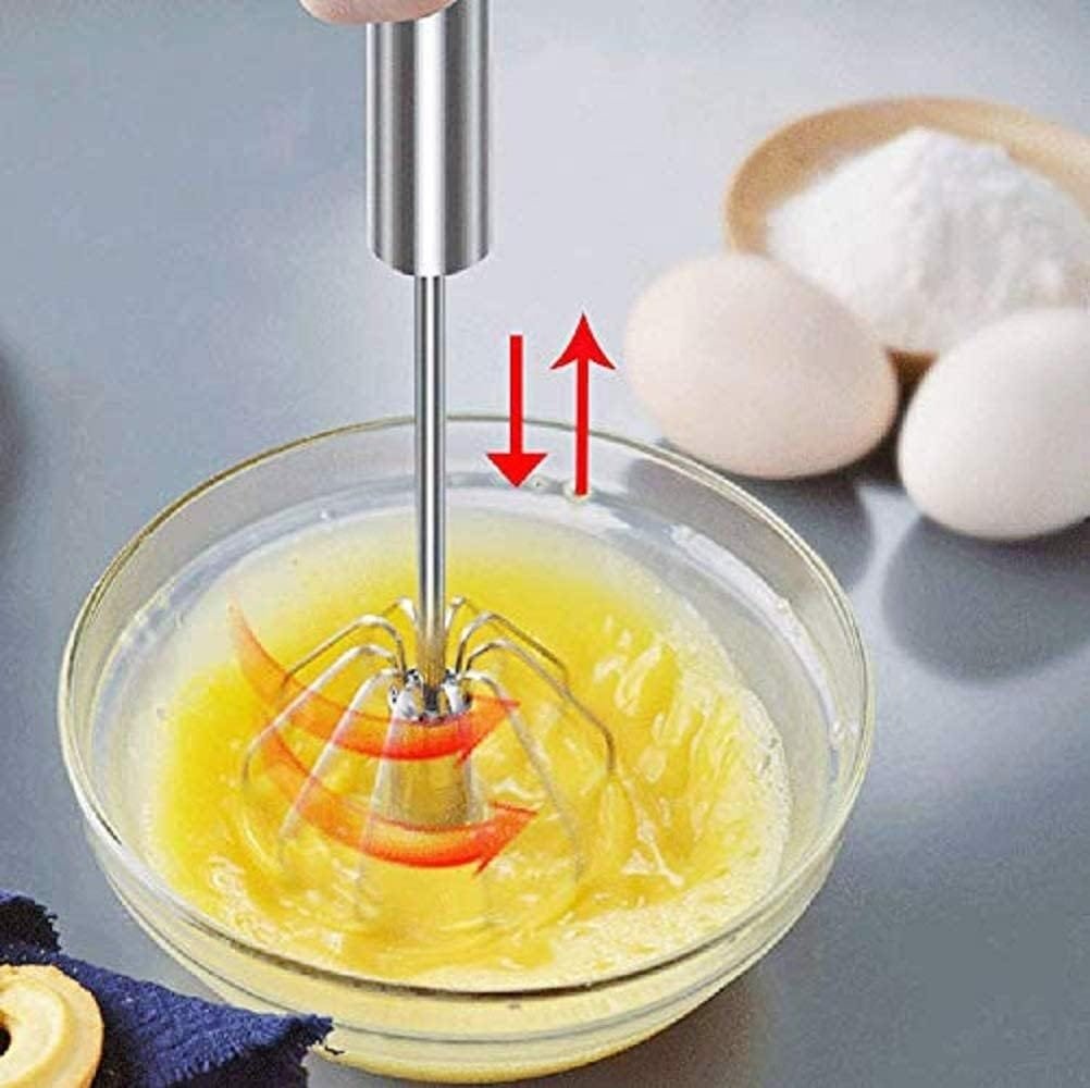 Stainless Steel Whisks, Hand Push Whisk Blender Semi-Automatic Whisk Mixer Egg Milk Beater Milk Frother Rotating Push Whisk Mixer for Blending, Whisking, Beating  Stirring (10 inches)
