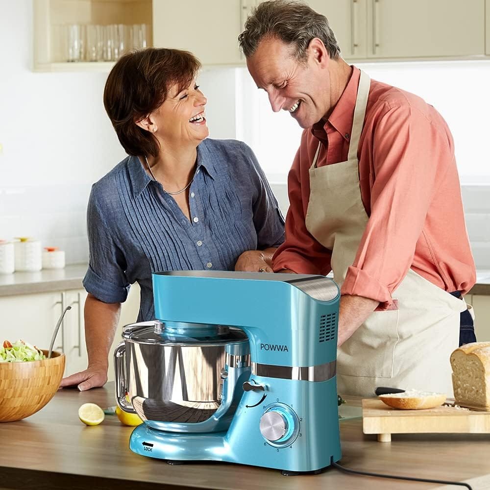 Stand Mixer, POWWA 7.5 QT Electric Mixer, 6+P Speed 660W Household Tilt-Head Kitchen Food Mixers with Whisk, Dough Hook, Mixing Beater  Splash Guard for Baking, Cake, Cookie, Kneading (Blue) Stand Mixer, POWWA 7.5 QT Electric Mixer, 6+P Speed 660W Household Tilt-Head Kitchen Food Mixers with Whisk, Dough Hook, Mixing Beater  Splash Guard for Baking, Cake, Cookie, Kneading (Blue)