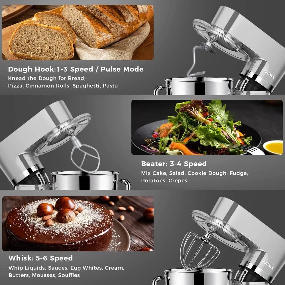 Stand Mixer, POWWA 7.5 QT Electric Mixer, 6+P Speed 660W Household Tilt-Head Kitchen Food Mixers with Whisk, Dough Hook, Mixing Beater  Splash Guard for Baking, Cake, Cookie, Kneading (Blue) Stand Mixer, POWWA 7.5 QT Electric Mixer, 6+P Speed 660W Household Tilt-Head Kitchen Food Mixers with Whisk, Dough Hook, Mixing Beater  Splash Guard for Baking, Cake, Cookie, Kneading (Blue)