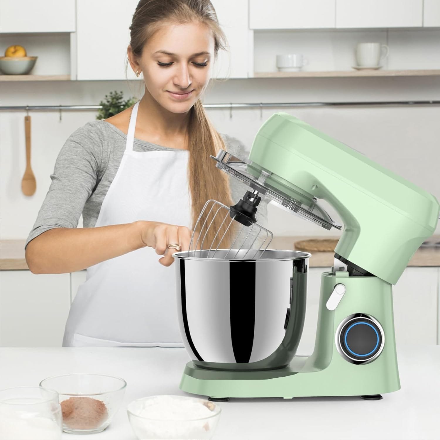 Stand Mixer Pro, Dough Mixer, Bread Mixer, Cake Mixer with Bowl SS 5.5 QT, 600W Copper Motor, 6-Speed Mixers Kitchen Electric with Beater, Dough Hook, SS Egg Whisk (600W Grey) (600, Watts)