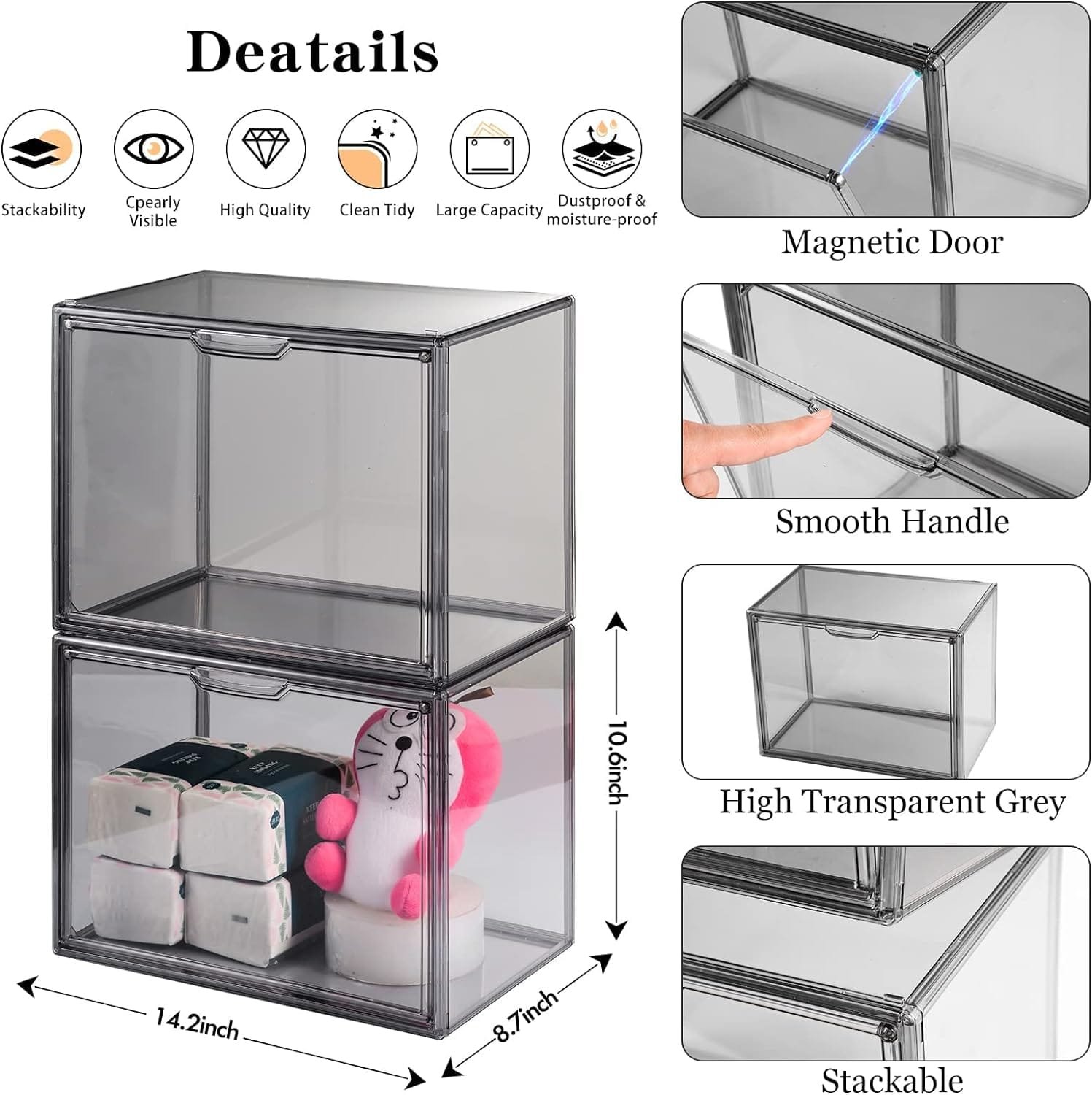 starogegc 3Pack Clear Plastic Handbag Storage Organizer for Closet, Acrylic Display Case for Handbag and Purse, Purse Organizer for Closet with Magnetic Lid for Book, Toys, Hat