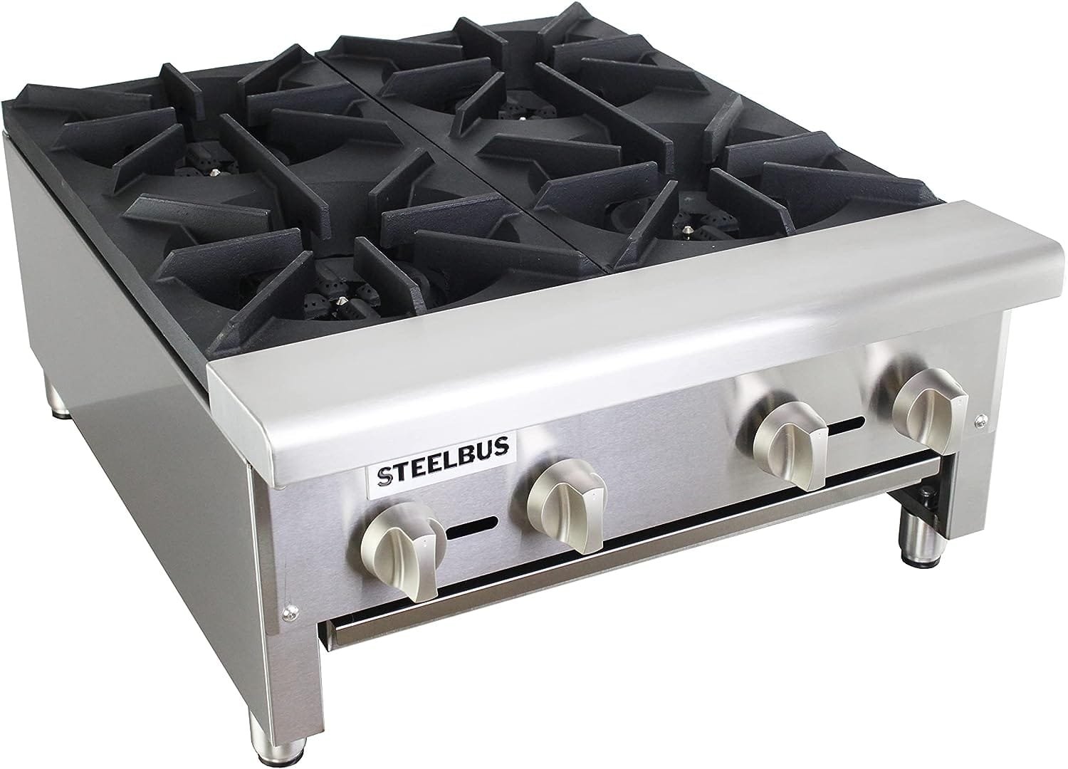 STEELBUS 24 Heavy duty Commercial Hot Plate 4 Burner Countertop Natural or Propane gas Restaurant Equipment for Soups BTU-112000 STEELBUS 24 Heavy duty Commercial Hot Plate 4 Burner Countertop Natural or Propane gas Restaurant Equipment for Soups BTU-112000