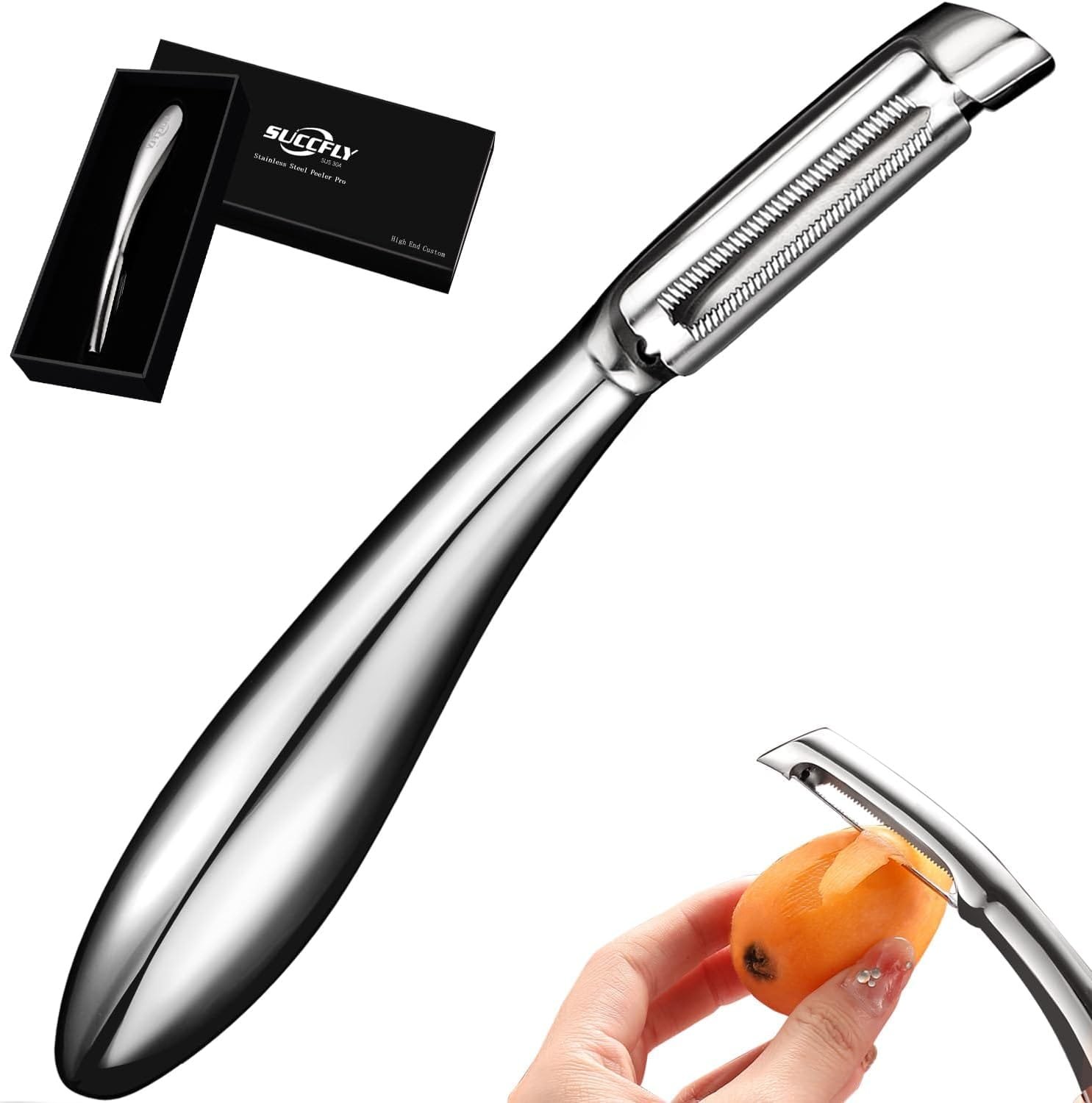 SUCCFLY Potato Peeler Stainless Steel, Premium Vegetable Peelers for Kitchen, Fruit Veggie Peeler, Carrot Cucumber Apple Peeler,Ultra Sharp Serrated Blade,Ergonomic Non-Slip Handle (5-year warranty) SUCCFLY Potato Peeler Stainless Steel, Premium Vegetable Peelers for Kitchen, Fruit Veggie Peeler, Carrot Cucumber Apple Peeler,Ultra Sharp Serrated Blade,Ergonomic Non-Slip Handle (5-year warranty)