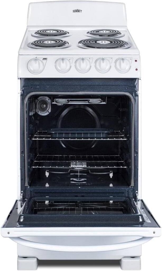 Summit Appliance RE203W 20 Electric Range, 4 Coil Elements, White, 2.3 Cuft Oven Capacity, on Indicator Lights for Oven and Elements- Cord Not Included Summit Appliance RE203W 20 Electric Range, 4 Coil Elements, White, 2.3 Cuft Oven Capacity, on Indicator Lights for Oven and Elements- Cord Not Included